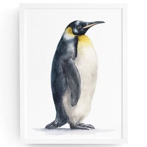 Watercolor Emperor Penguin Portrait Wall Art Print, Unframed - Regal Arctic
